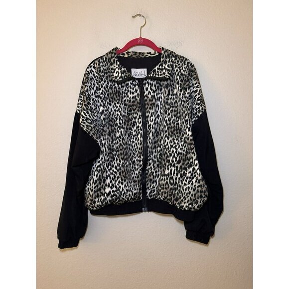 Jackets & Blazers - Vintage Animal Print Jacket Bomber Zip Up Pockets Size XL Black Tan